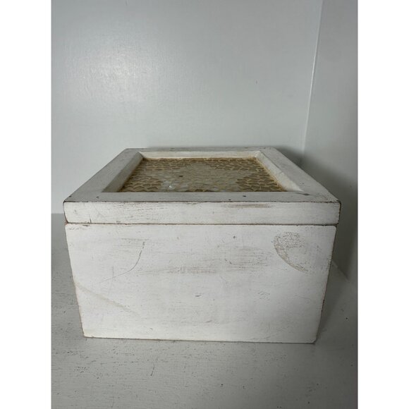 Vintage White Wooden Box With Gold & White Mosaic Star Design 8x8x5 - Picture 4 of 7